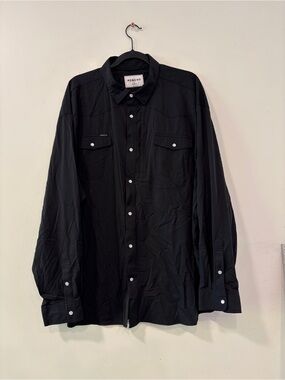Poncho Shirt Men's 3XL Regular Fit Pearl Snap Long Sleeve Black  Stretch Pockets